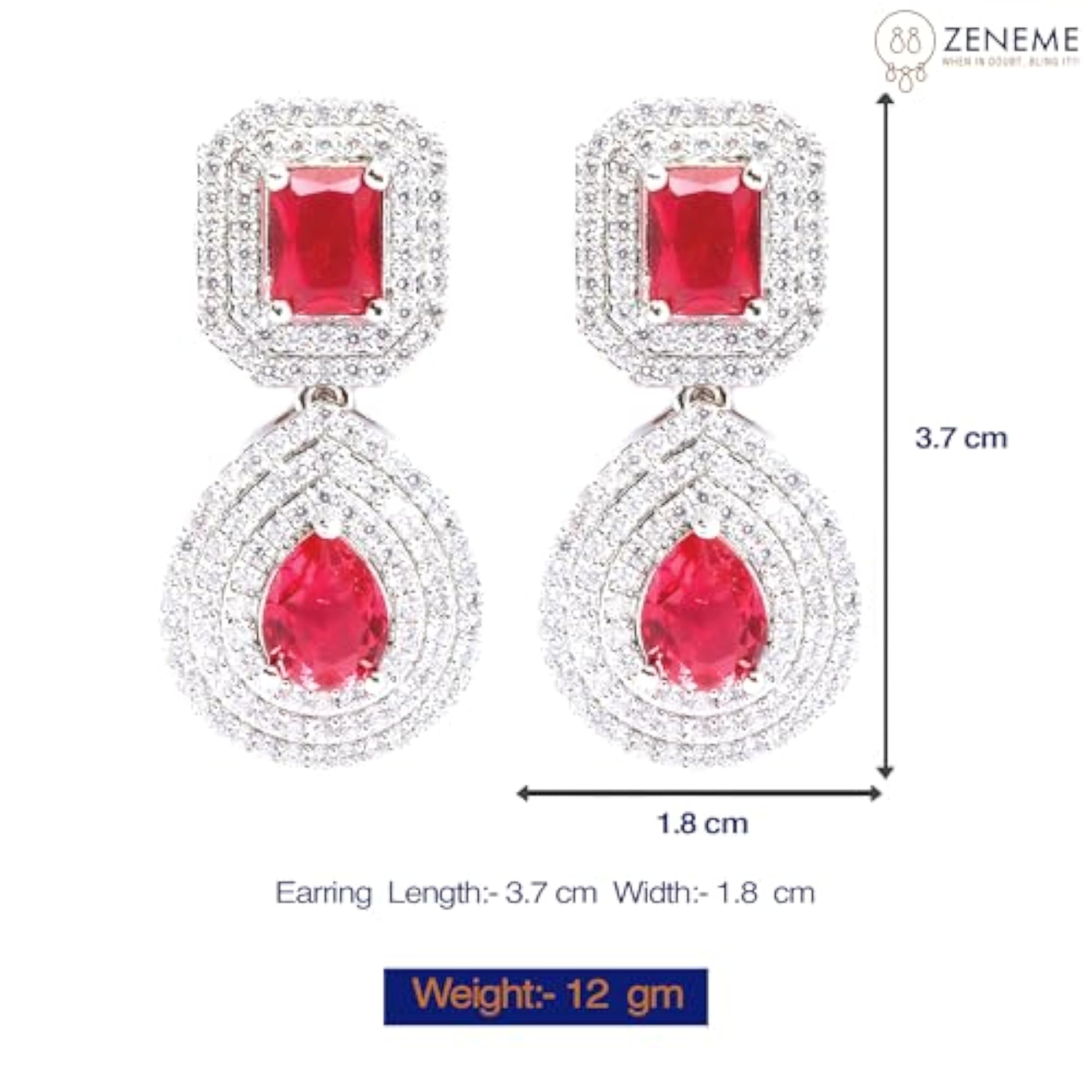 Rhodium-Plated American Diamond Drop Earrings